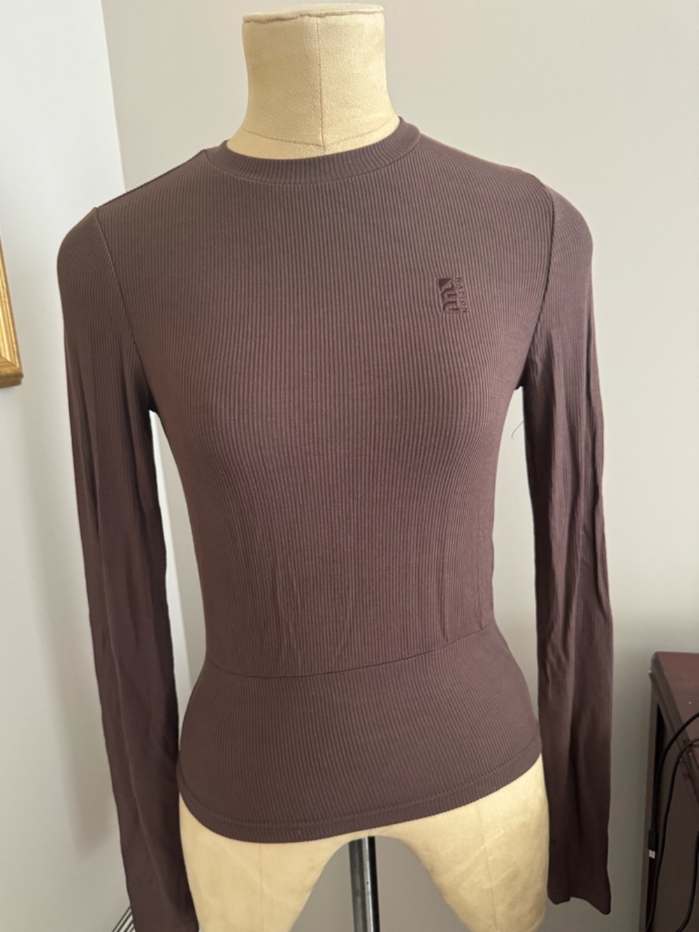 P.E Nation Slim Ribbed Long-Sleeve Top in Brown Size Medium